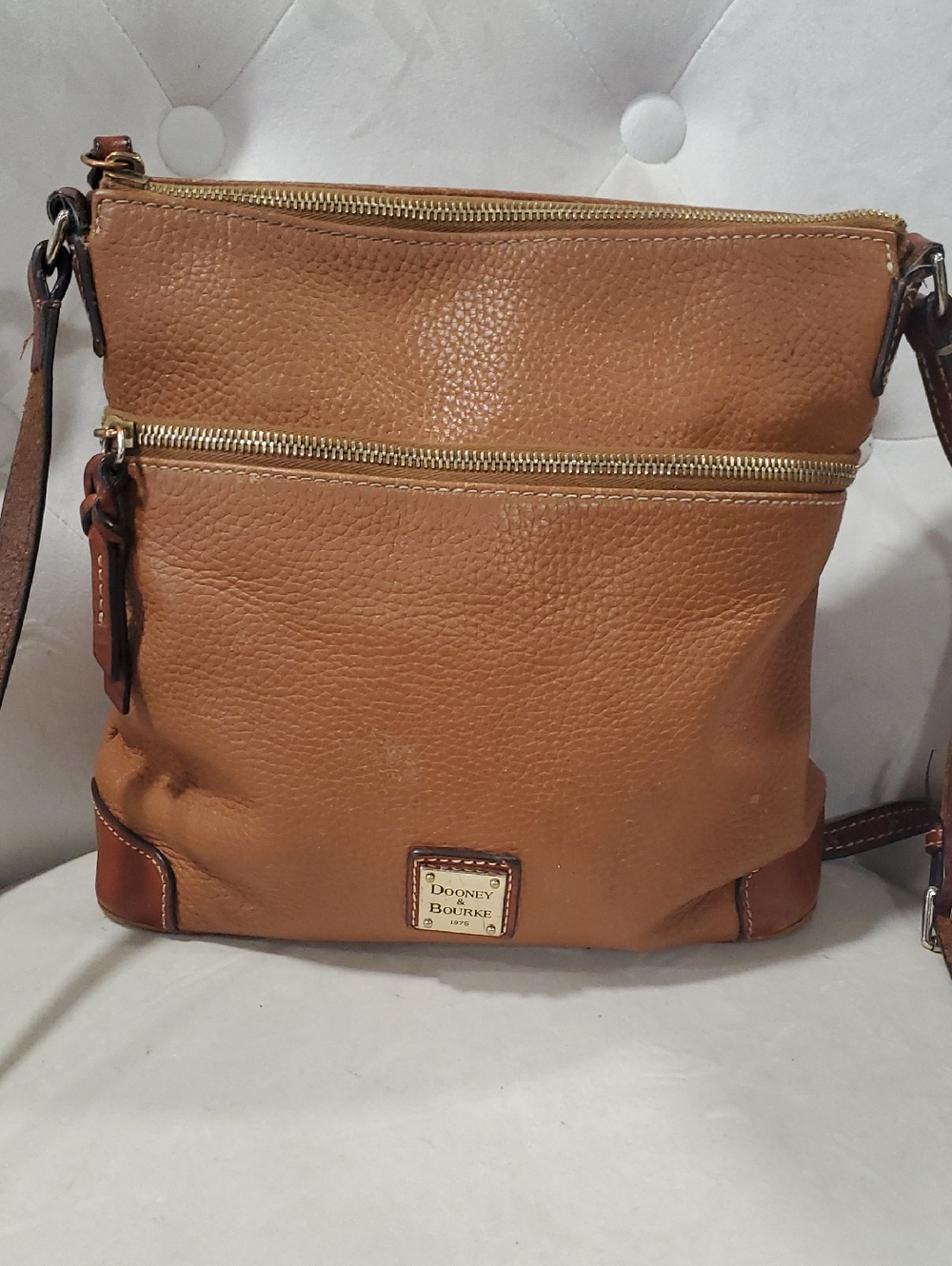 Dooney & Bourke All Weath Camel/Tan Pebbled Leather Crossbody with Gold Hardware